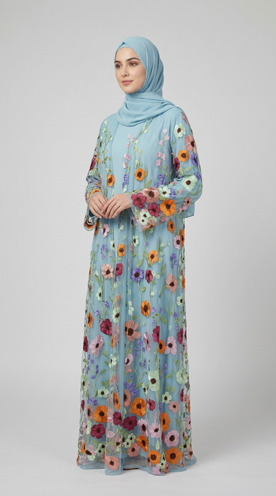 FLOWER MIX NET ABAYA(F-8)