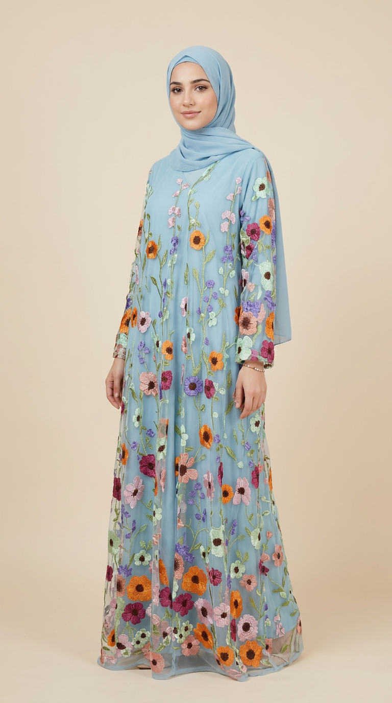 FLOWER MIX NET ABAYA(F-8)