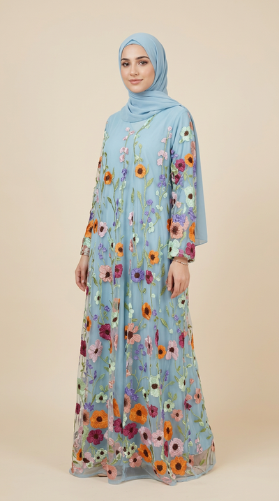 FLOWER MIX NET ABAYA(F-8)