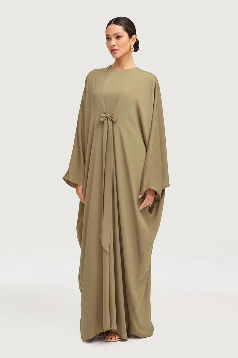 Olive Fancy Front Tie Abaya -Sum