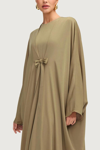 Olive Fancy Front Tie Abaya -Sum