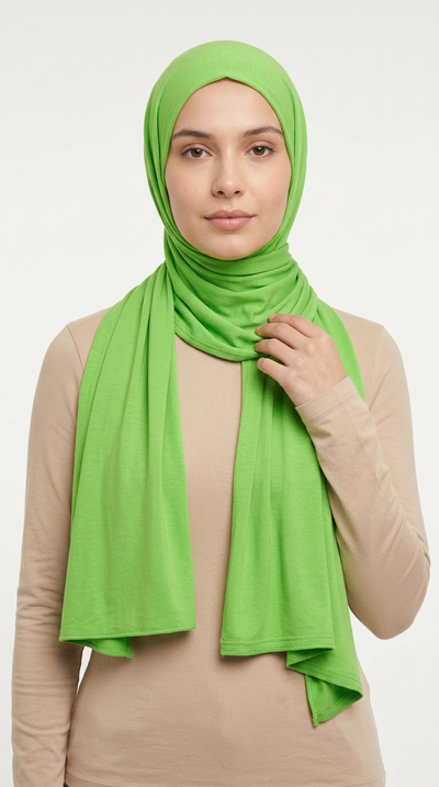 Model wearing a lime green Premium Jersey Hijab