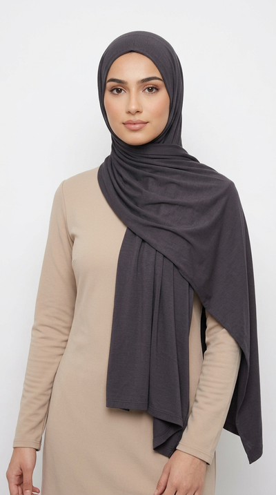 Model wearing a charcoal gray Premium Jersey Hijab