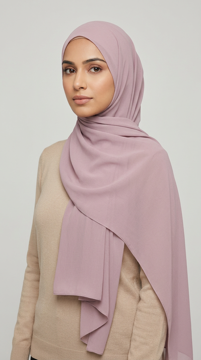 Model wearing the Lavender Premium Chiffon Hijab, front view