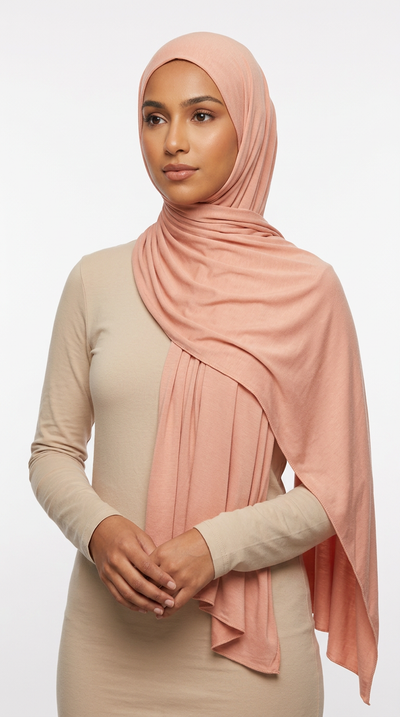Model wearing a nude pink Premium Jersey Hijab