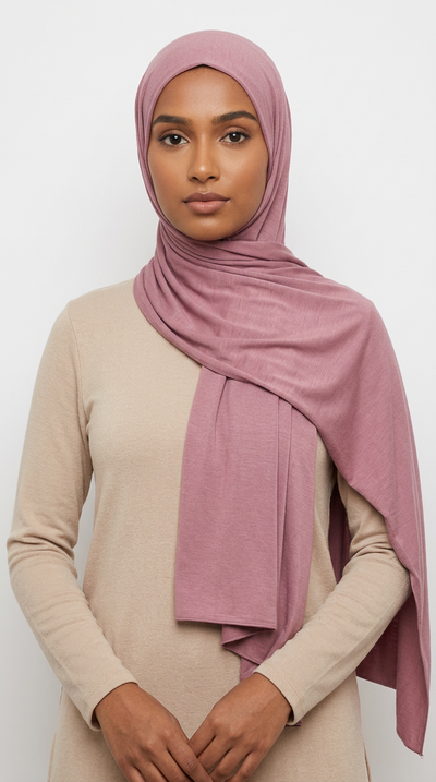 Model wearing a pink Premium Jersey Hijab