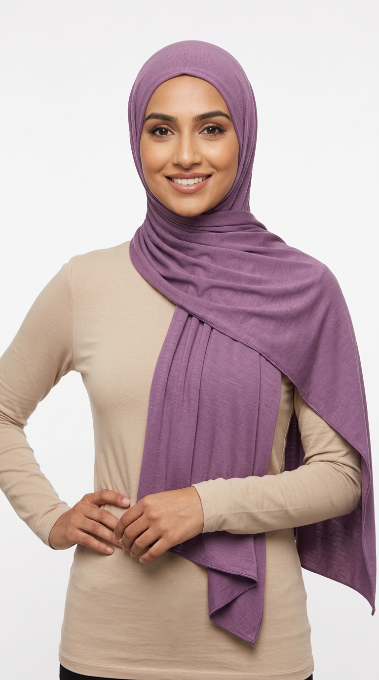 Model wearing a violet Premium Jersey Hijab