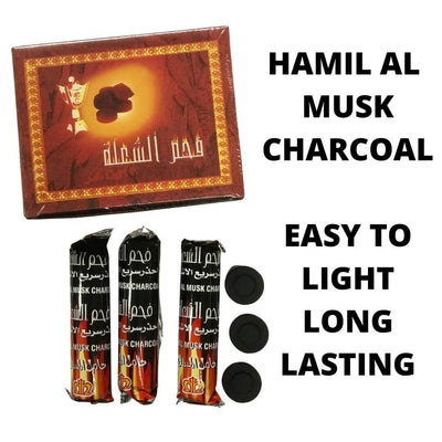 Hamil Al Musk Charcoal packaging with text highlighting features on a white background